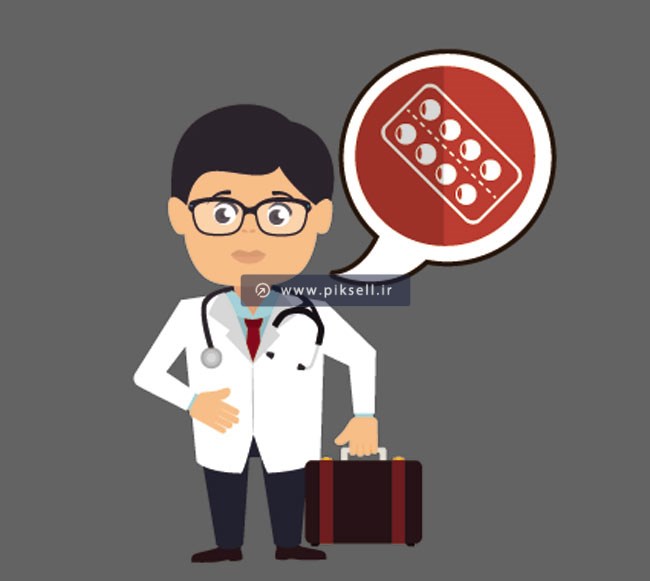 فایل لایه باز وکتور طرح کارتونی و گرافیکی پزشک و قرص و کپسول
