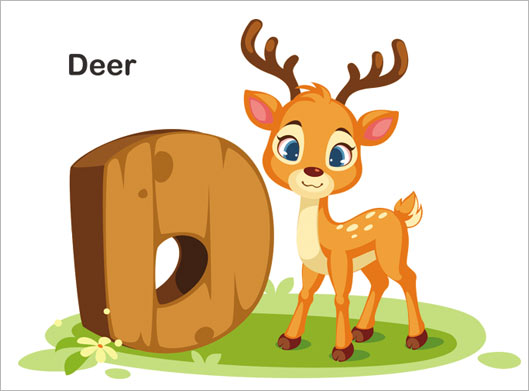 فایل وکتور لایه باز طرح کارتونی گوزن یا آهو یا deer با نماد حرف D انگلیسی
