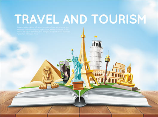 فایل لایه باز طرح گرافیکی کتاب سفر با موضوع Travel and tourism