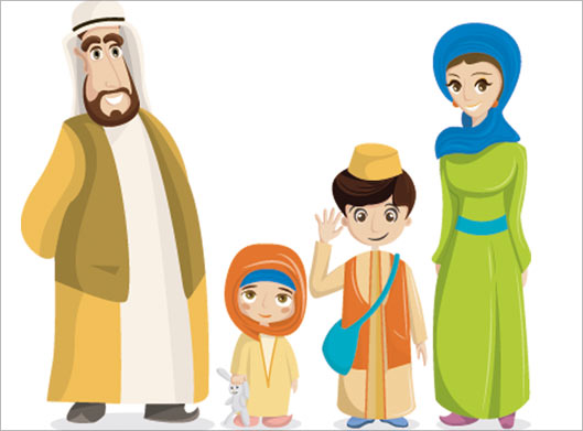 فایل وکتور طرح کارتونی و گرافیکی مرد و زن عرب و بچه ها
