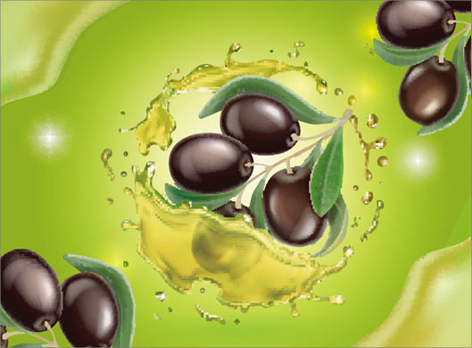 طرح وکتور پس زمینه سبز با المان های روغن زیتون سیاه
