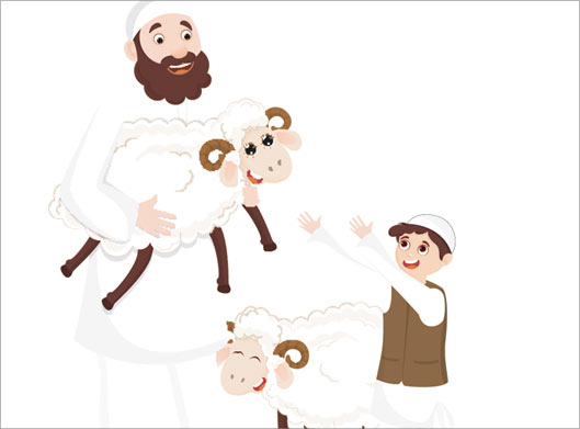 فایل لایه باز وکتور کارتونی عید قربان با المان های مرد عرب و گوسفندان