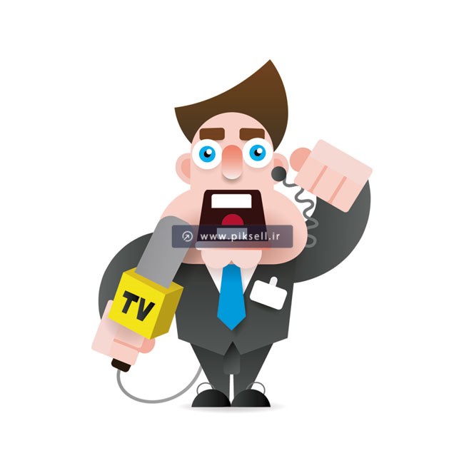 طرح گرافیکی و کارتونی کاراکتر مجری عصبانی و میکروفون در دست