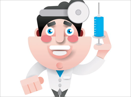وکتور لایه باز طرح کارتونی و گرافیکی دکتر سوزن زن و آمپول در دست