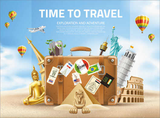 وکتور لایه باز طرح گرافیکی با موضوع زمان سفر و travel