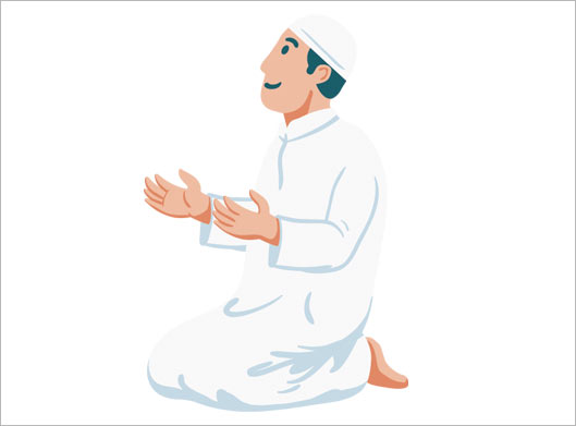 فایل وکتور لایه باز طرح کاراکتر مرد مسلمان در حال تشهد و سلام