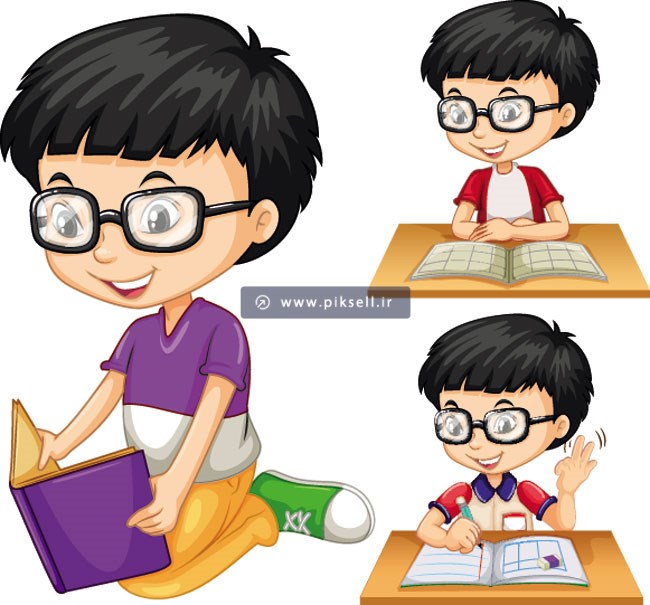 وکتور لایه باز پسر بچه درسخوان عینکی با فرمتهای eps و ai
