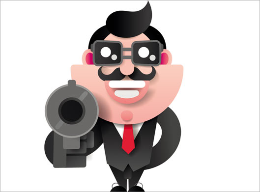 دانلود فایل لایه باز کاراکتر گرافیکی مرد شیاد در حال شلیک تفنگ