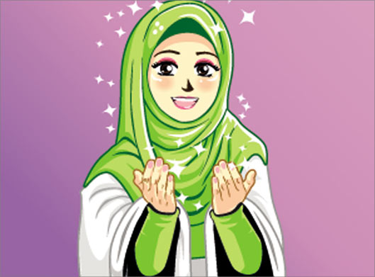 وکتور طرح کارتونی دختر محجبه و مسلمان در حال عبادت