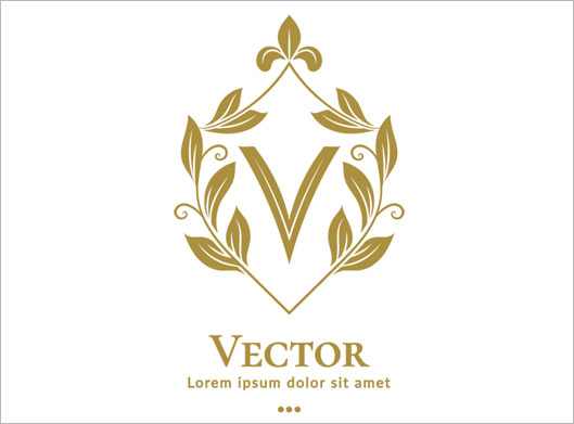 طرح لایه باز وکتور لوگوی ترکیبی حرف v انگلیسی و نماد گل و برگ
