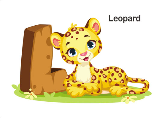طرح وکتور کاراکتر کارتوین پلنگ یا leopard و حرف L انگلیسی