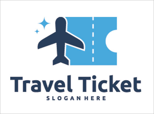طرح وکتور لایه باز لوگوی بلیط هواپیما یا Travel Ticket