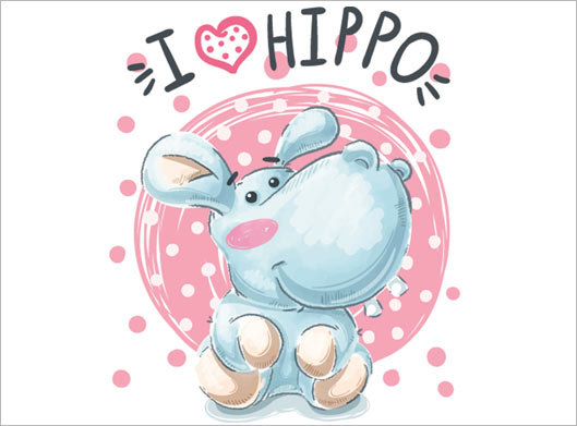 طرح وکتور کاراکتر کارتونی اسب آبی بامزه یا hippo