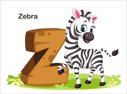 طرح وکتور بکگراند کارتونی گورخر یا zebra و حرف z انگلیسی