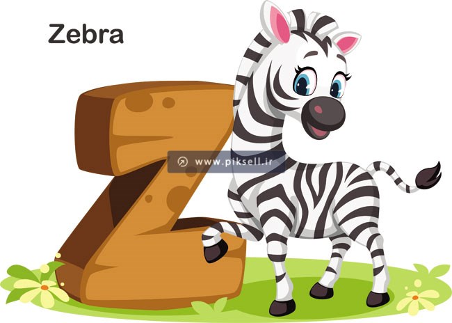 طرح وکتور بکگراند کارتونی گورخر یا zebra و حرف z انگلیسی