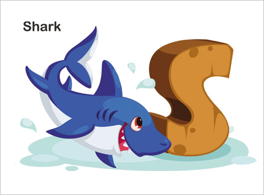 طرح وکتور لایه باز حرف s انگلیسی و وال یا کوسه یا shark