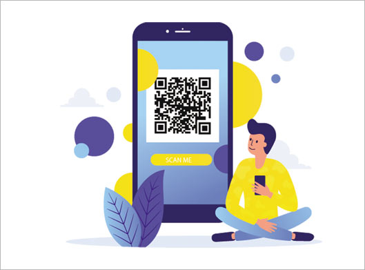 طرح وکتور فلت با موضوع گوشی موبایل و کدهای QR