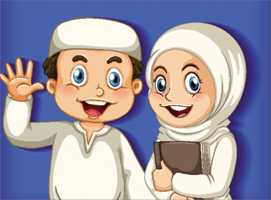 طرح وکتور کاراکترهای کارتونی دختر و پسر مسلمان