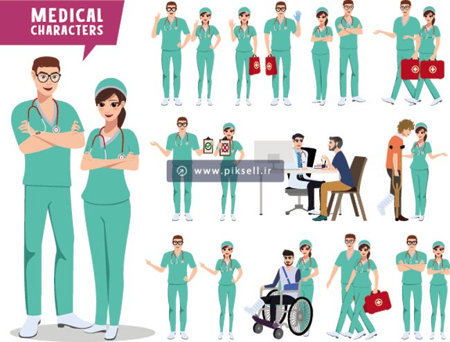 وکتور لایه باز مجموعه کاراکترهای Medical و کاراکترهای پزشک و پرستار