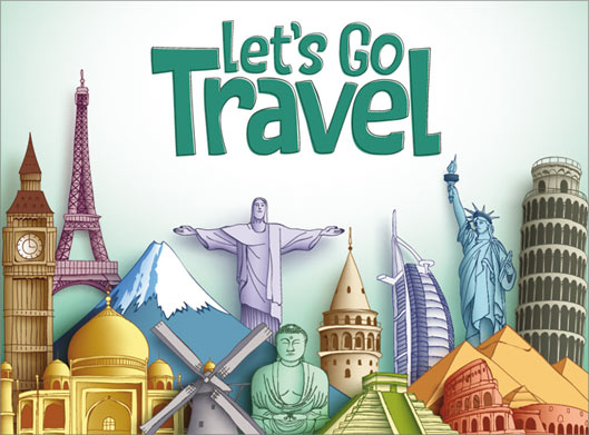 وکتور لایه باز با طرح سفر به نقاط دیدنی جهان و travel و گردشگری