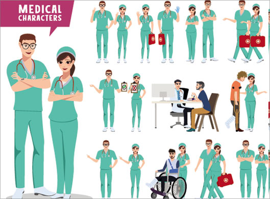 وکتور لایه باز مجموعه کاراکترهای Medical و کاراکترهای پزشک و پرستار