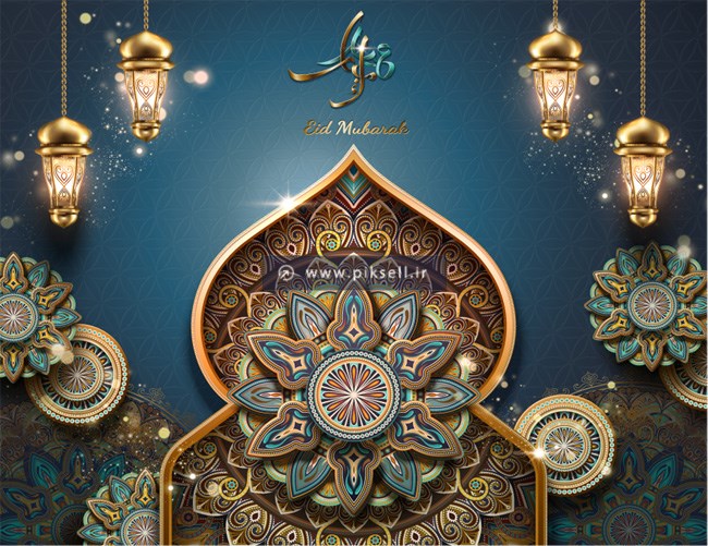 وکتور بکگراند اسلامی ماه رمضان با المان های اسلامی و فانوس