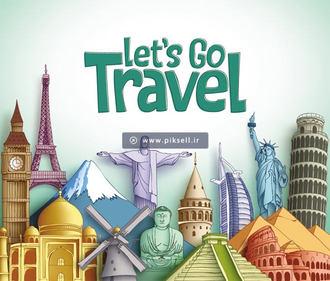 وکتور لایه باز با طرح سفر به نقاط دیدنی جهان و travel و گردشگری