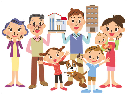 وکتور بکگراند کارتونی خانواده شاد و خرید خانه با فرمتهای لایه باز