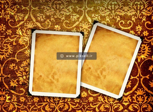 عکس با کیفیت از بکگراند گل و بوته ای طلایی و دو فریم عکس