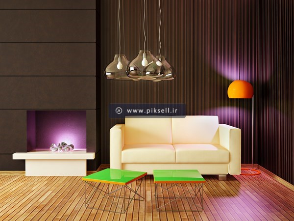 تصویر با کیفیت از دکوراسیون ساده داخلی شامل مبل ، آویز و میز
