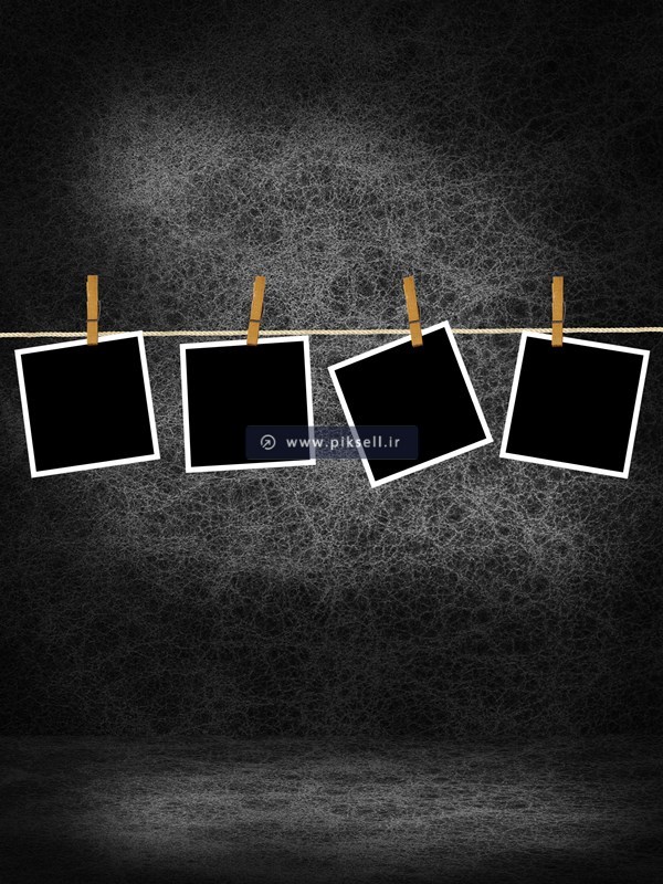 تصویر با کیفیت از فریم های عکس آویز شده به بند با فرمت jpg