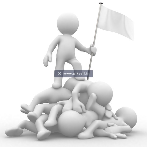 عکس با کیفیت از آدمک سفید با پرچم سفید در دست روی تپه ای از آدمک های سفید