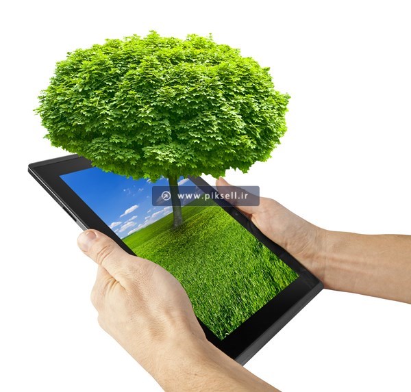 عکس با کیفیت از درخت سه بعدی بیرون زده از تبلت