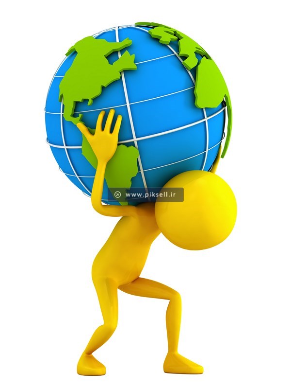عکس با کیفیت از کره زمین روی دوش آدمک زرد
