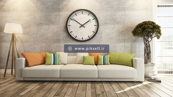 عکس با کیفیت از مبل راحتی سفید با کوسن های رنگی