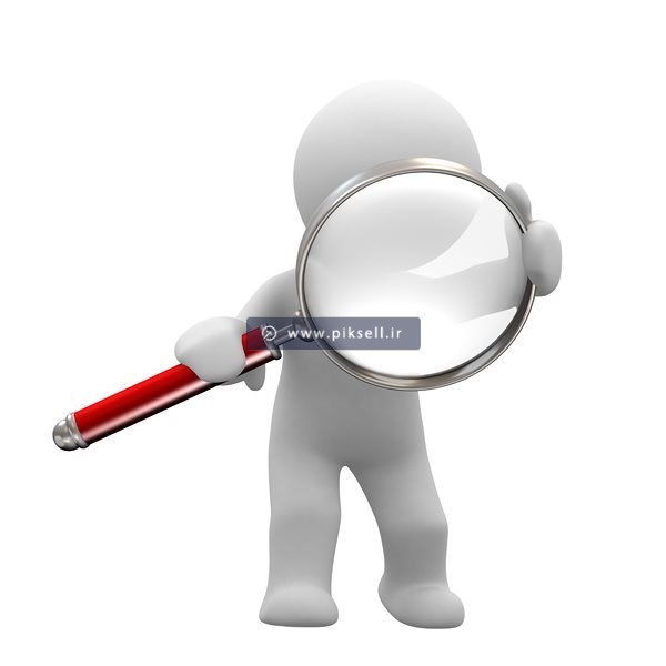 عکس با کیفیت از آدمک سه بعدی و ذره بین