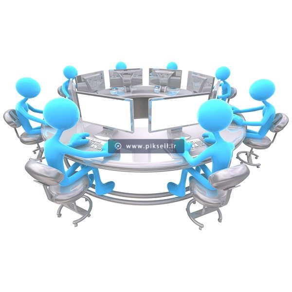 عکس با کیفیت از آدمک های سه بعدی آبی پشت سیستم