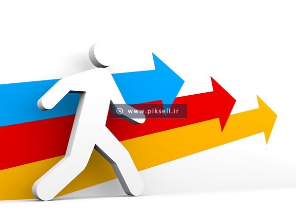 عکس با کیفیت از آدمک دو بعدی و فلش های جهت نما (انتخاب مسیر)