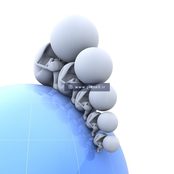 عکس با کیفیت از آدمک های نشسته روی کره آبی