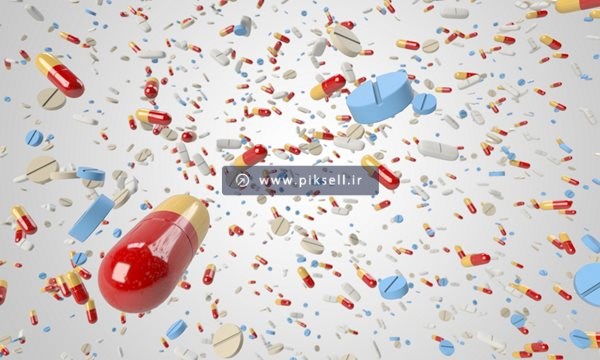 عکس با کیفیت از باران قرص و کپسول معلق در هوا