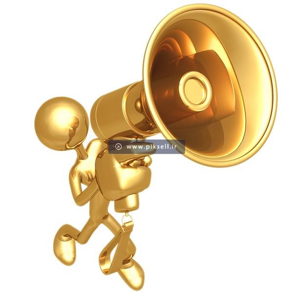 عکس با کیفیت از آدمک سه بعدی طلایی با بلندگو