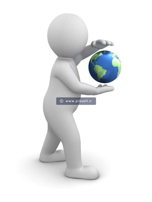 عکس با کیفیت از کاراکتر سه بعدی آدمک و کره زمین کوچک