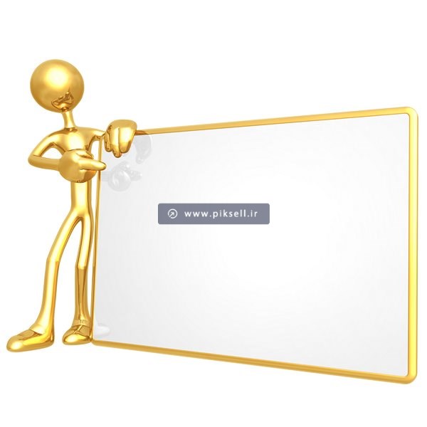 عکس با کیفیت از آدمک طلایی و تابلوی سفید با فریم طلایی