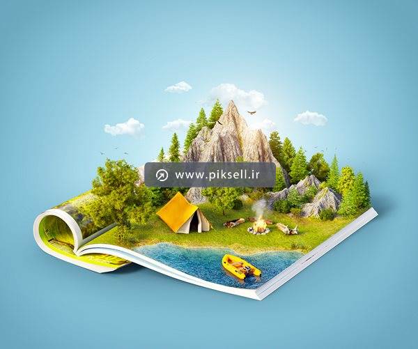 عکس با کیفیت از کتاب برجسته طبیعت با مفهوم کمپینگ و سفر کوهستانی