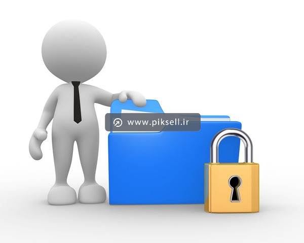 عکس با کیفیت از آدمک و پوشه آبی و قفل