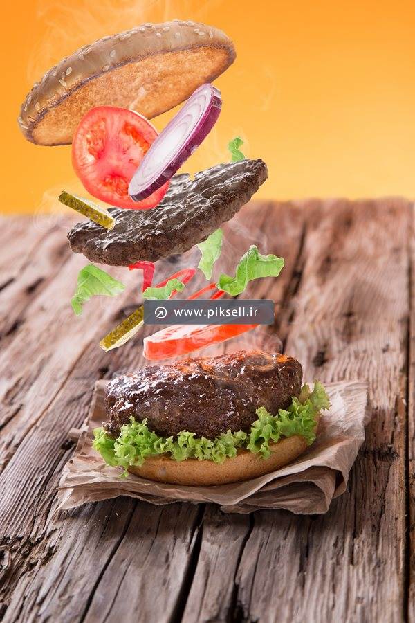 عکس با کیفیت از همبرگر گوشت داغ