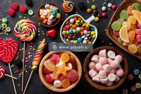 عکس با کیفیت از کاسه های خوراکی ، شکلات ، شیرینی و آبنبات و پاستیل