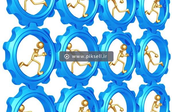 عکس با کیفیت از پس زمینه تکرار شونده آدمک در چرخ دنده سه بعدی