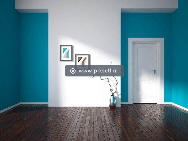 عکس با کیفیت از اتاق با دیوار های آبی