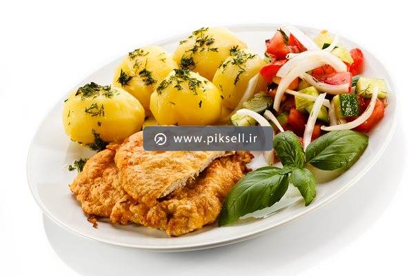 عکس با کیفیت از استریپس مرغ و سیب زمینی تنوری